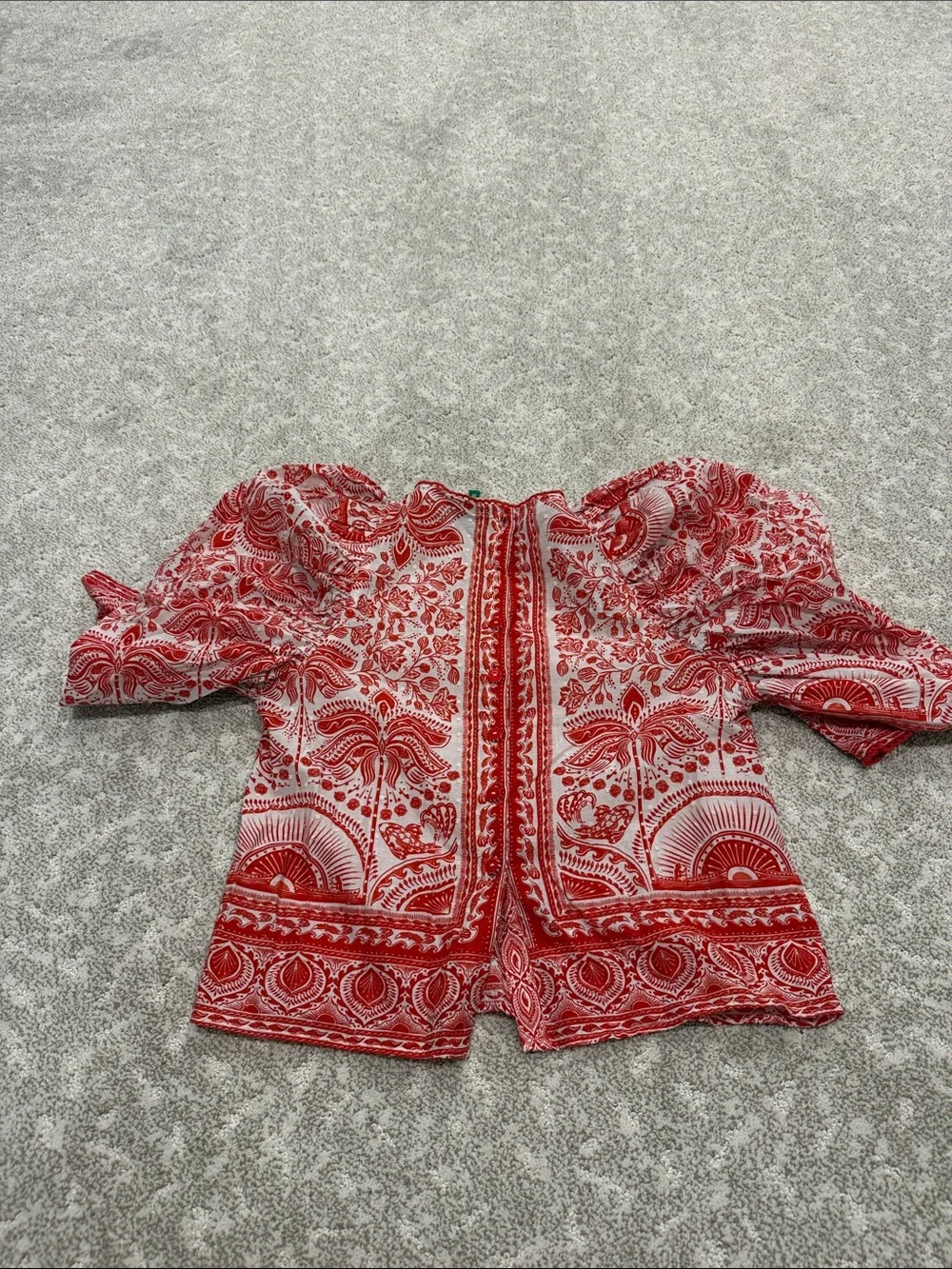 Red Printed Farm Rio Peasant Blouse - Women Tops